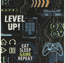 Behang met videospelthema''s zoals Game Over, Level Up en een gamepad
