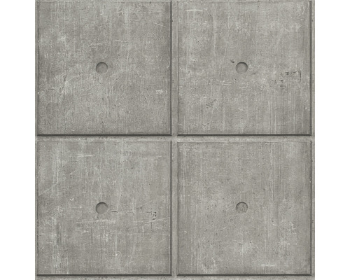 RASCH Vliesbehang 499438 Factory V steenoptiek grijs Betonnen platen met vierkant patroon en boorgat