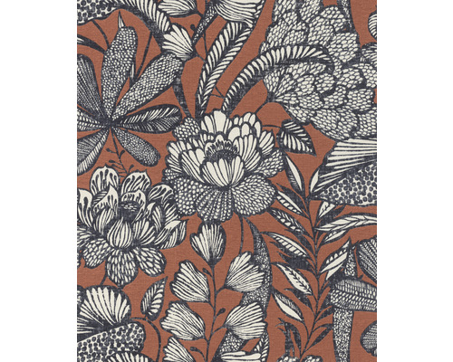 RASCH Vliesbehang 555370 Lirico bloemen rood Stofpatroon met bloemen en bladeren