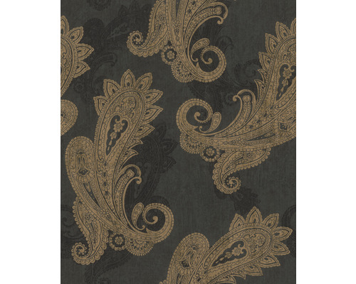 RASCH Vliesbehang 746464 Indian Style ornament zwart/goud Behang met Paisley-motief