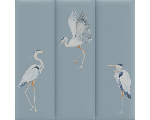 Drie wandpanelen met reigermotieven