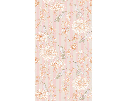 A.S. CRÉATION Fotobehang vlies 39202-1 The Wall 2 bloemen vogels strepen 159x280 cm Behang met bloemen, kolibries en streepjespatroon