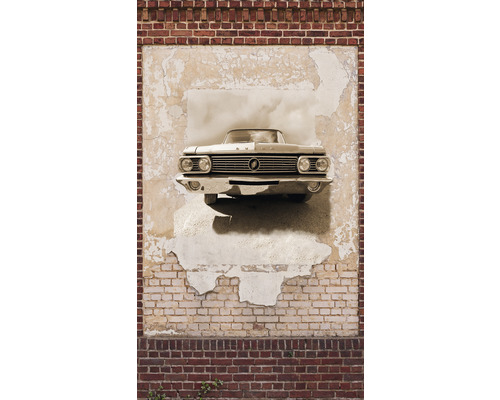 A.S. CRÉATION Fotobehang vlies 39243-1 The Wall 2 auto steenoptiek 59x280 cm Vintage auto als wanddecoratie op een bakstenen muur