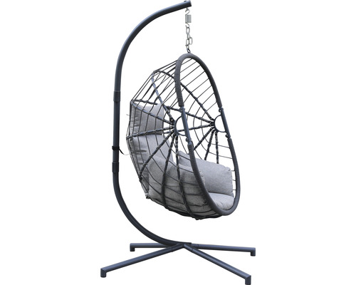 SENS-LINE Hangstoel Lisa metaal/wicker zwart met grijze kussens