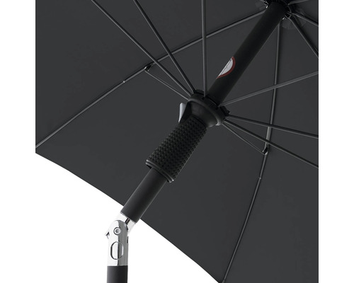 Detailopname van een open parasol met baleinen en mast