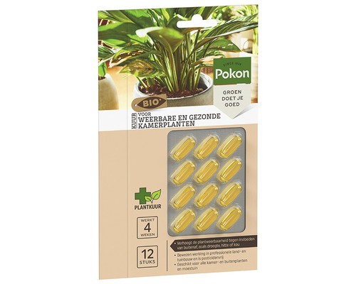 Pokon kamerplanten kuurverpakking met twaalf meststofcapsules voor weerbare en gezonde kamerplanten