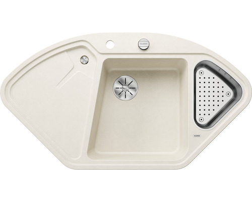 Spoelbak van silgranit met afdruipvlak en roestvrijstalen zeefmand