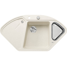 Blanco hoekspoelbak met afdruiprek en korfplug