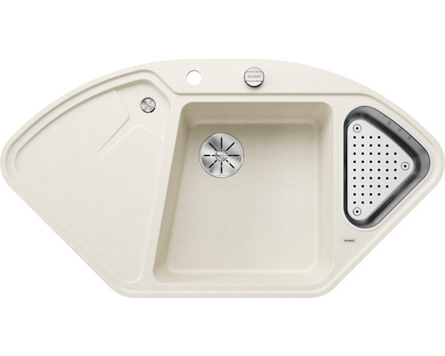 BLANCO Spoelbak Delta II-F zachtwit 56x104,2 cm Blanco hoekspoelbak met afdruiprek en korfplug