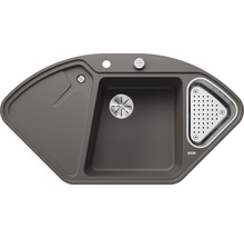 Hoekspoelbak van Silgranit met afdruipvlak en zeefkorf