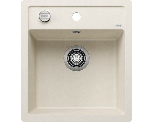 Beige spoelbak met afvoer en BLANCO logo