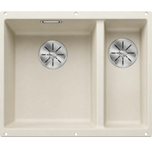 Beige aanrechtspoelbak met twee bakken en afvoeren