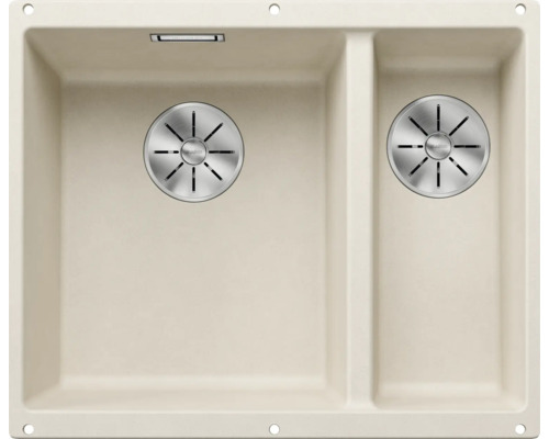 Beige aanrechtspoelbak met twee bakken en afvoeren