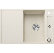 Beige gootsteen met afdruiprek en roestvrijstalen afvoergarnituur