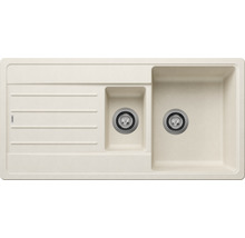 Beige spoelbak met afdruiprek en twee wasbakken