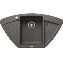 Grijze hoekspoelbak met afdruiprek