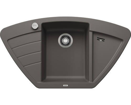 Grijze hoekspoelbak met afdruiprek