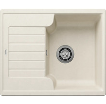 Beige aanrechtspoelbak met afdruiprek en afvoer