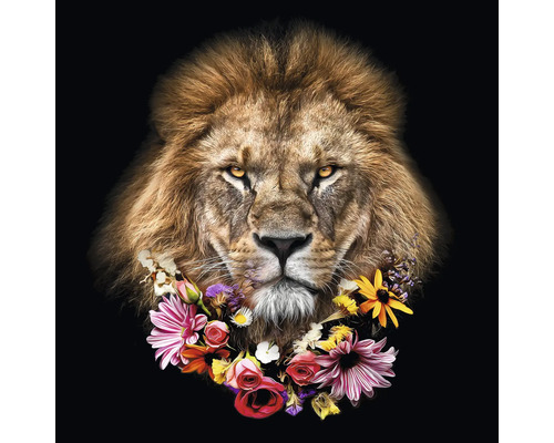PURE LIVING Schilderij glas Flowered Lion 50x50 cm