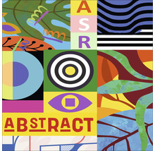 Abstract mozaïekpatroon met geometrische vormen en tekst