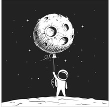 Illustratie van een astronaut die een maanballon vasthoudt op een maanoppervlak