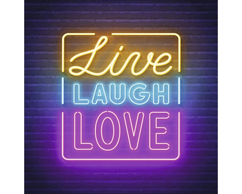 Lichtgevend bord met de tekst Live Laugh Love als decoratie