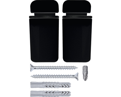 Twee zwarte toiletrolhouders voor wandmontage met bevestigingsmateriaal