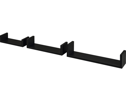 Drie zwarte wandplanken in verschillende maten