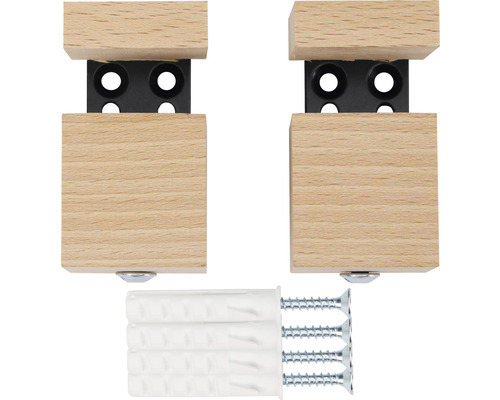 Twee houten steunen met schroeven en pluggen