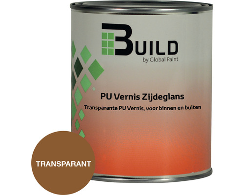 BUILD PU vernis zijdeglans kleurloos 750 ml Blik polyurethaan vernis zijdeglans, transparante polyurethaan vernis voor binnen en buiten