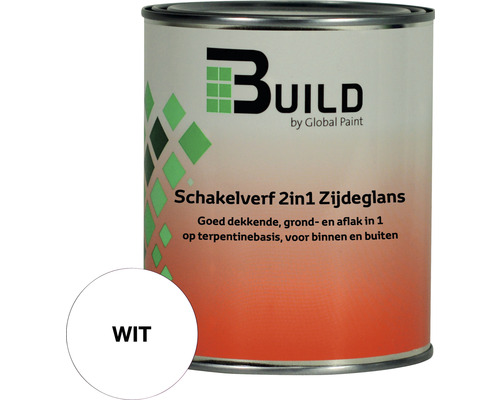 BUILD Schakelverf 2in1 grondlak en aflak wit 750 ml Verfemmer met lak 2in1 zijdeglans