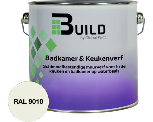 BUILD Badkamer & keukenverf RAL 9010 2,5 l Emmer badkamer- en keukenverf, schimmelbestendige muurverf op waterbasis