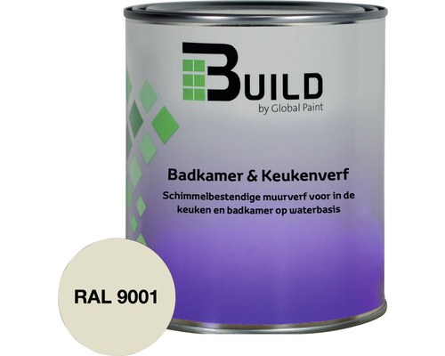 BUILD Badkamer & keukenverf RAL 9001 750 ml Verf voor badkamer en keuken in emmer met kleurstaal RAL 9001