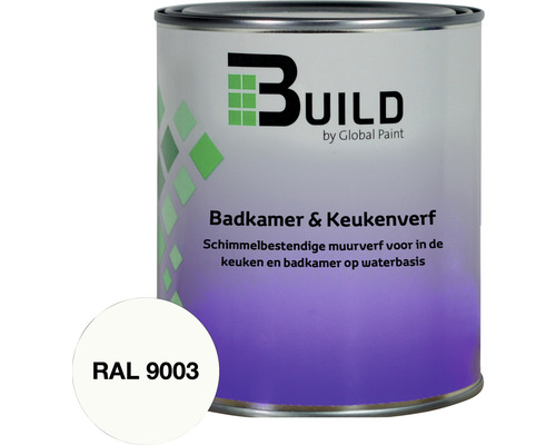 BUILD Badkamer & keukenverf RAL 9003 750 ml Build badkamer- en keukenverf, schimmelbestendige muurverf op waterbasis