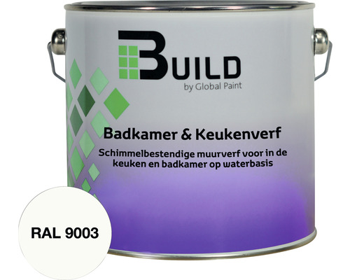 BUILD Badkamer & keukenverf RAL 9003 2,5 l Emmer badkamer- en keukenverf, schimmelbestendige muurverf op waterbasis