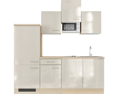 Keukenblok met spoelbak, kraan, magnetron en kasten