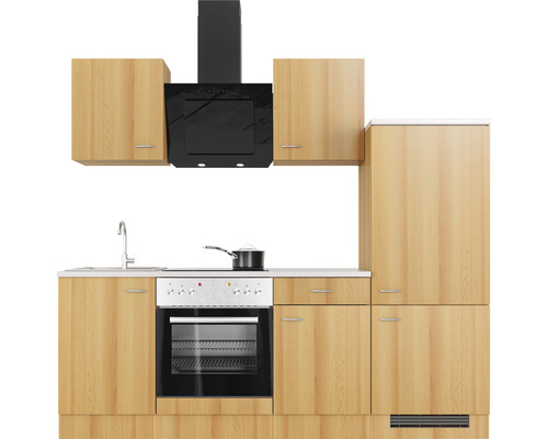Keukenblok met spoelbak, kookplaat, afzuigkap en kasten