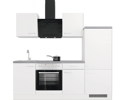Compleet keukenblok met spoelbak, fornuis, afzuigkap en koelkast
