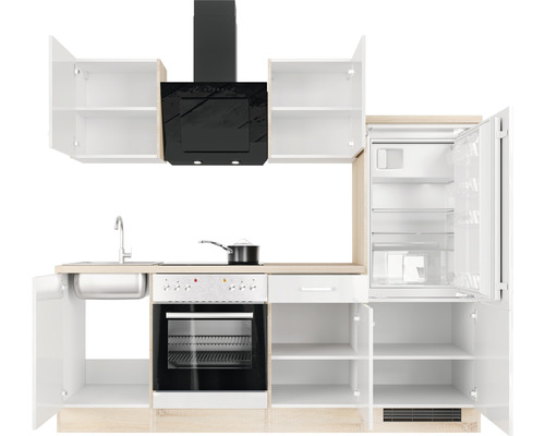 Complete keuken met spoelbak, fornuis, oven, koelkast en afzuigkap