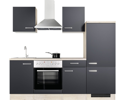 Keukenblok met spoelbak, kookplaat, oven, afzuigkap en kasten
