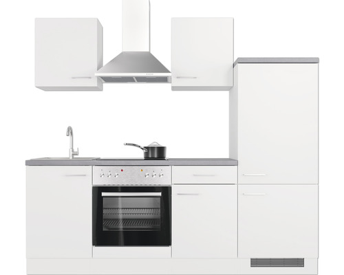 Keukenblok met spoelbak, fornuis, oven, afzuigkap en kasten