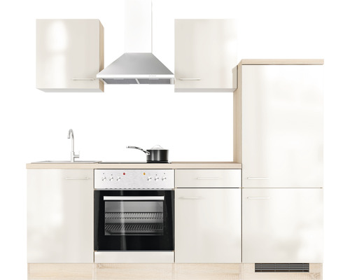 Keukenblok met gootsteen, fornuis, afzuigkap en kasten