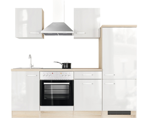 Keukenblok met spoelbak, kookplaat, oven, afzuigkap en kasten
