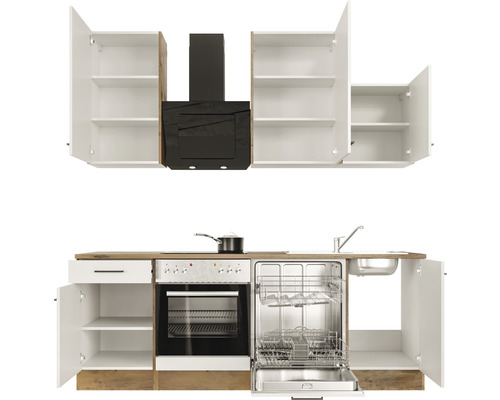 Keukenblok met spoelbak, vaatwasser, fornuis en afzuigkap