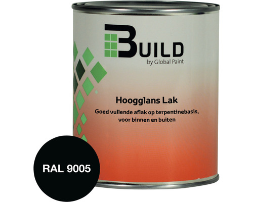 BUILD Hoogglans lak RAL 9005 750 ml Build lakblik met hoogglans lak voor binnen en buiten