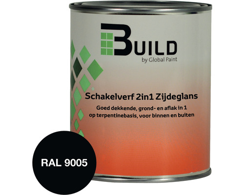 BUILD Schakelverf 2in1 grondlak en aflak RAL 9005 750 ml