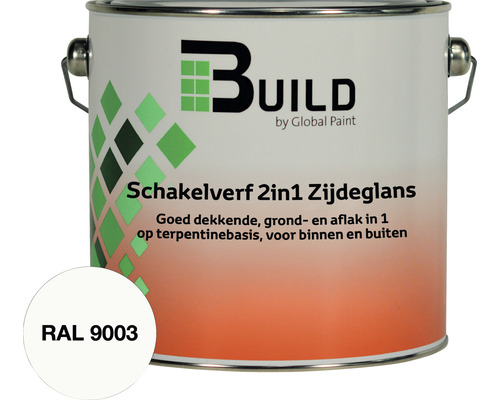BUILD Schakelverf 2in1 grondlak en aflak RAL 9003 2,5 l Verfemmer met lak, zijdeglans en de tint RAL 9003