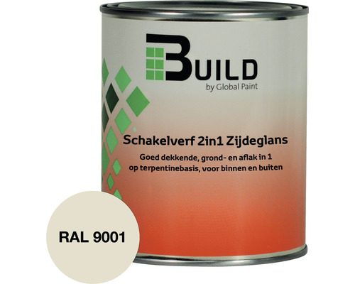 BUILD Schakelverf 2in1 grondlak en aflak RAL 9001 750 ml Verfblik met lak RAL 9001