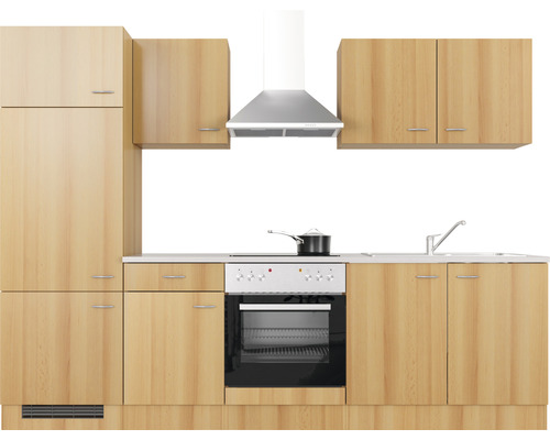 Keukenblok met boven- en onderkasten, afzuigkap en elektrisch fornuis