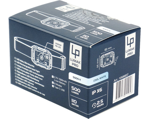 Verpakking van een Lumak Pro LED-accuhoofdlamp